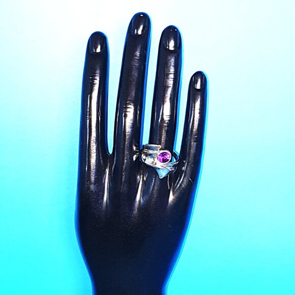 Unique Vintage Sterling Silver Natural Amethyst Floral Statement Ring – Size 9 - Picture 8 of 15